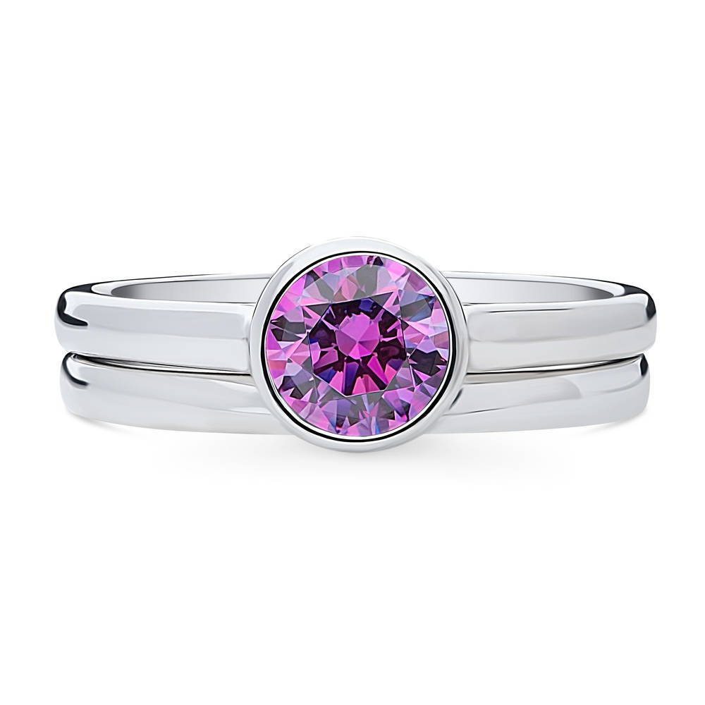 Solitaire 0.8ct Purple Bezel CZ Ring Set in Sterling Silver, 1 of 10
