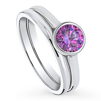 Solitaire 0.8ct Purple Bezel CZ Ring Set in Sterling Silver
