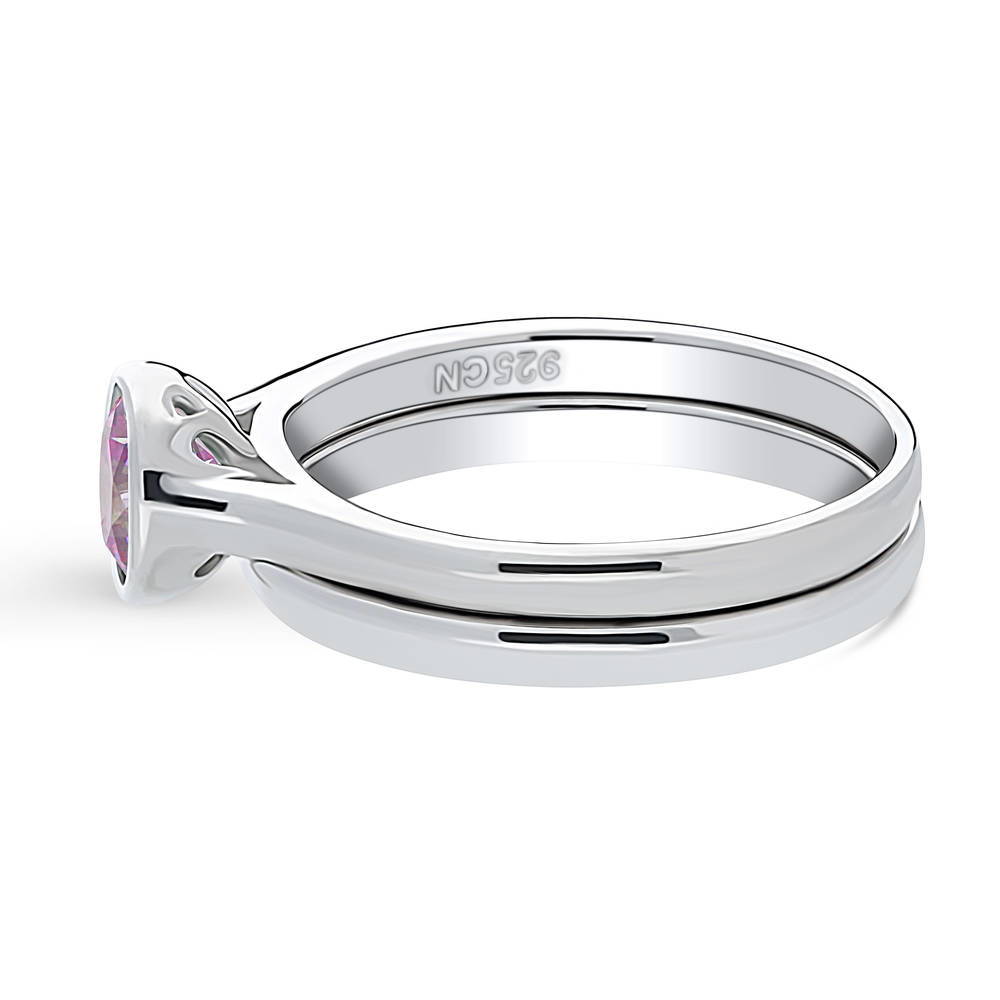 Angle view of Solitaire 0.8ct Purple Bezel CZ Ring Set in Sterling Silver, 3 of 10