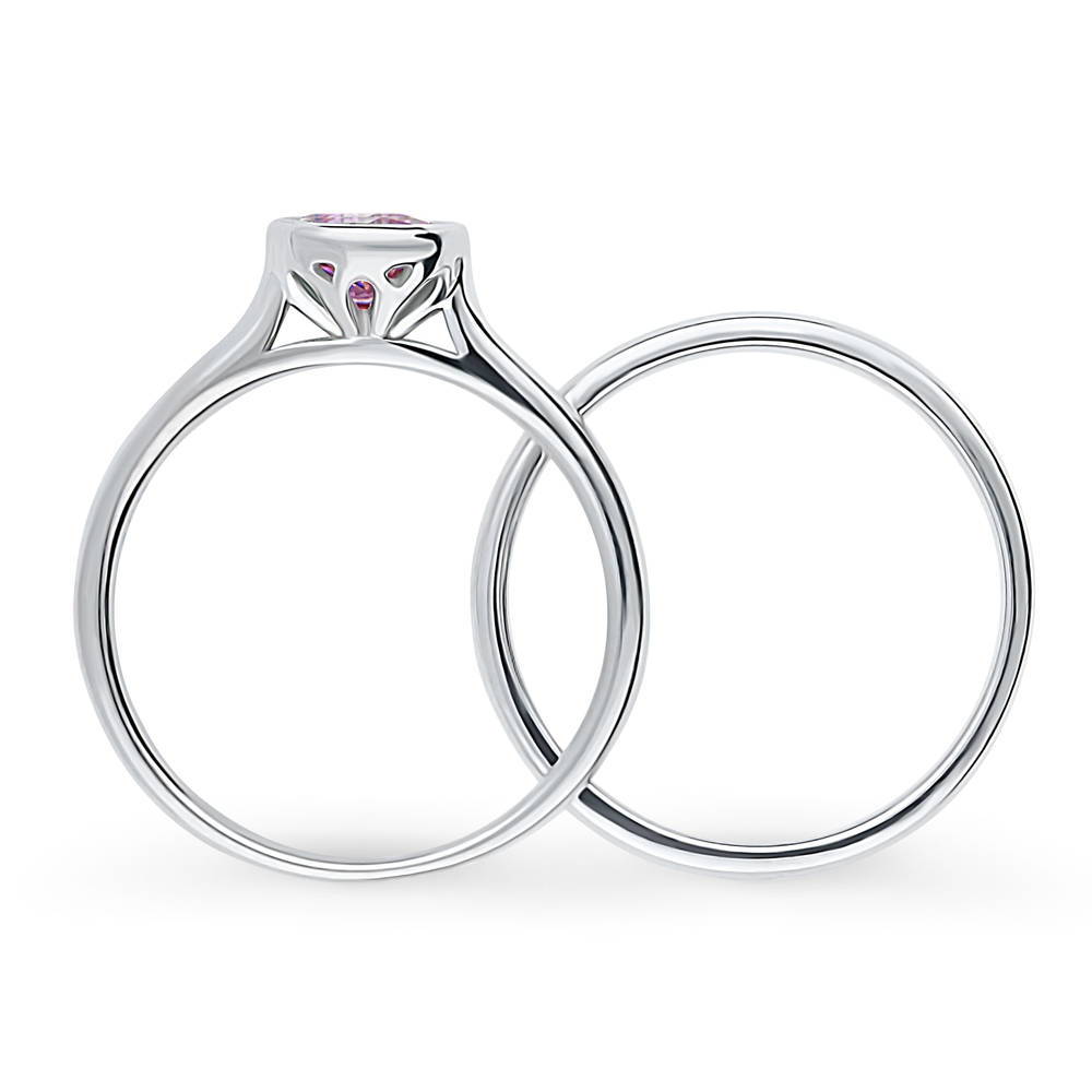 Alternate view of Solitaire 0.8ct Purple Bezel CZ Ring Set in Sterling Silver, 4 of 10