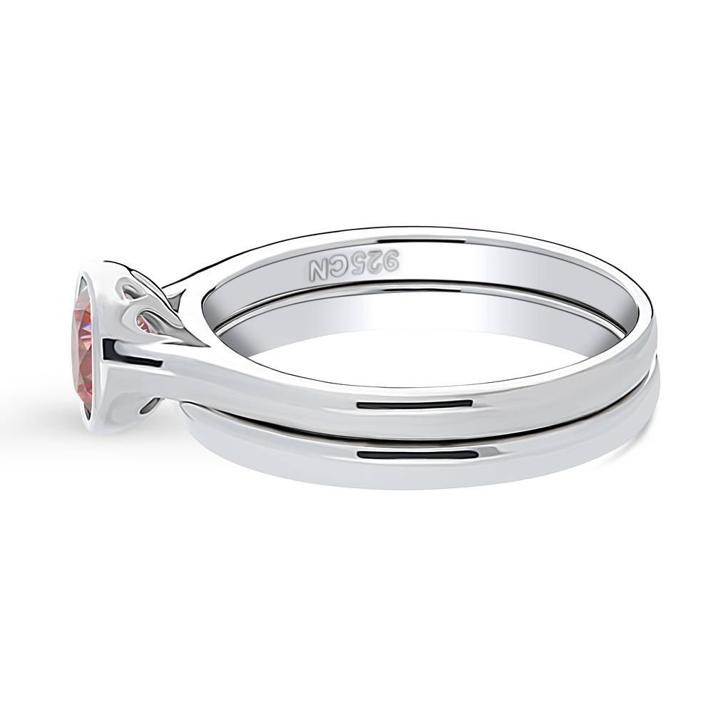 Solitaire 0.8ct Red Bezel Set Round CZ Ring Set in Sterling Silver, side view