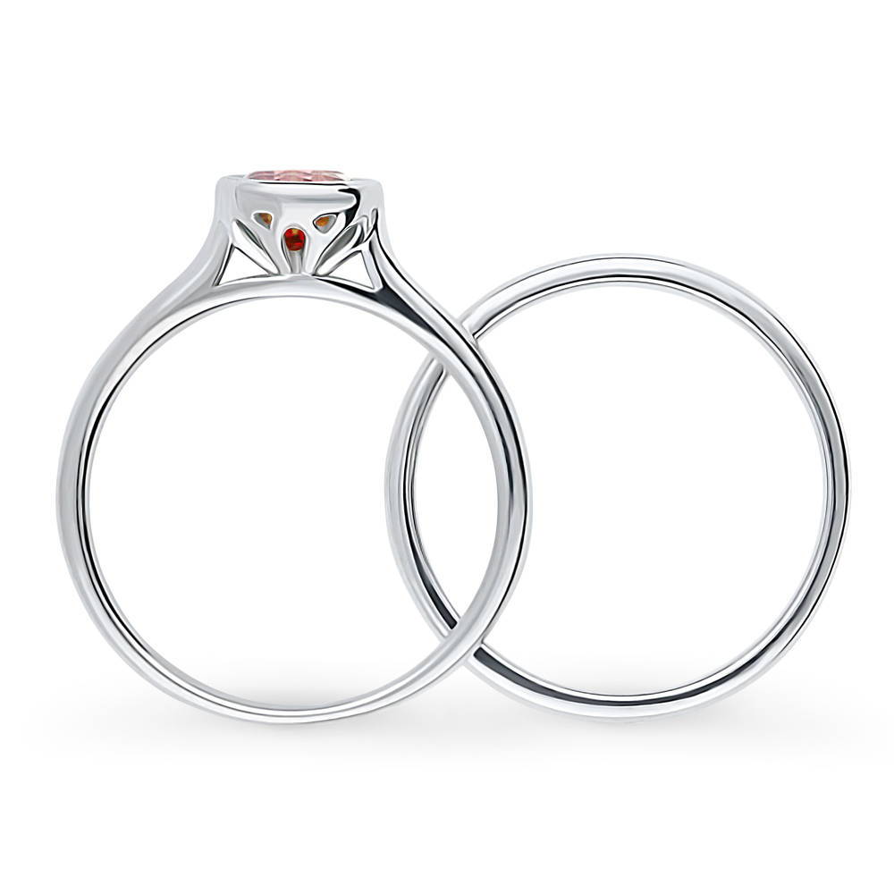 Solitaire 0.8ct Red Bezel Set Round CZ Ring Set in Sterling Silver, alternate view