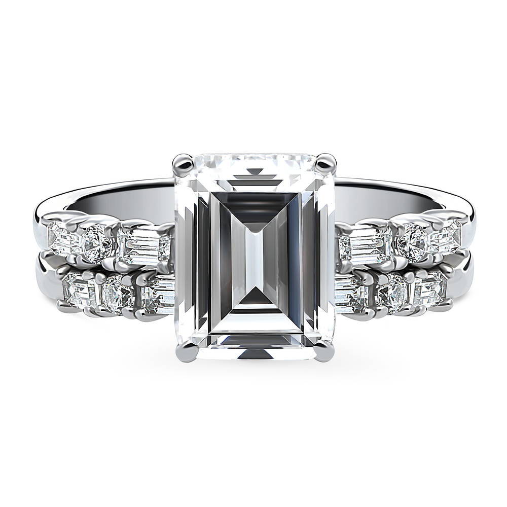Solitaire Art Deco Emerald Cut CZ Ring Set in Sterling Silver, 1 of 19