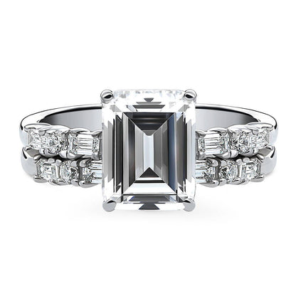 Solitaire Art Deco Emerald Cut CZ Ring Set in Sterling Silver