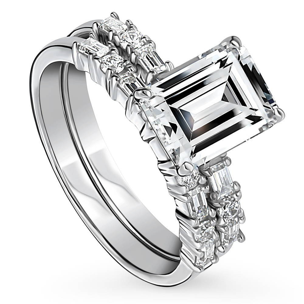 Front view of Art Deco Solitaire 2.1ct CZ Ring Set in Sterling Silver, 4 of 19