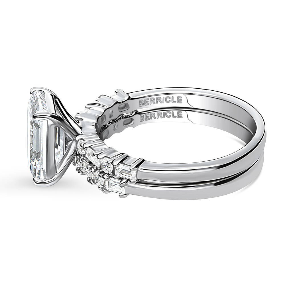Angle view of Solitaire Art Deco 2.1ct Emerald Cut CZ Ring Set in Sterling Silver, 4 of 18