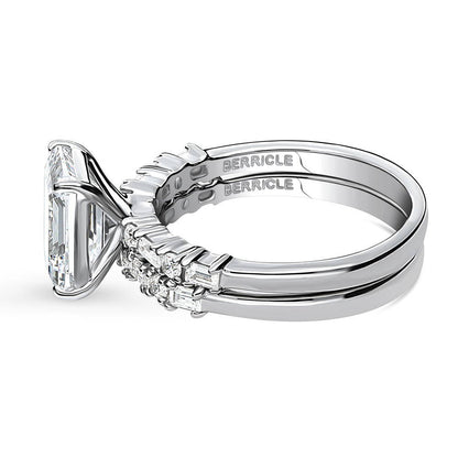 Solitaire Art Deco Emerald Cut CZ Ring Set in Sterling Silver