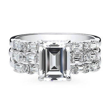Solitaire Art Deco 2.1ct Emerald Cut CZ Ring Set in Sterling Silver