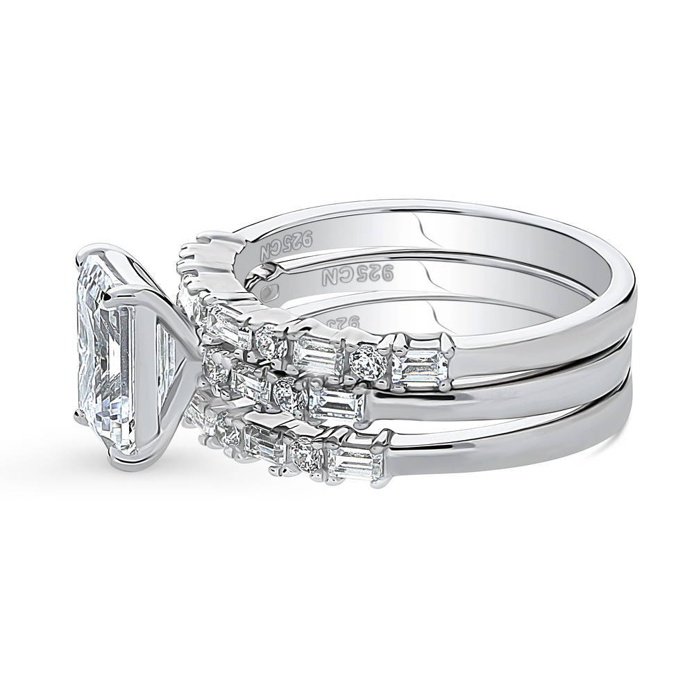Angle view of Solitaire Art Deco Emerald Cut CZ Ring Set in Sterling Silver, 5 of 18