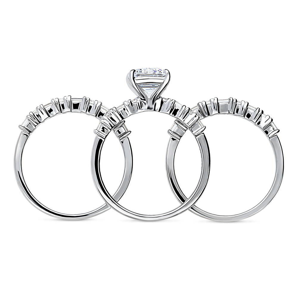 Alternate view of Solitaire Art Deco Emerald Cut CZ Ring Set in Sterling Silver, 8 of 18
