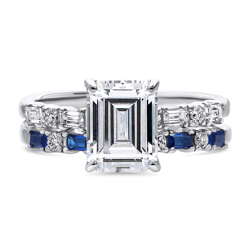 Solitaire Art Deco Emerald Cut CZ Ring Set in Sterling Silver, 1 of 12