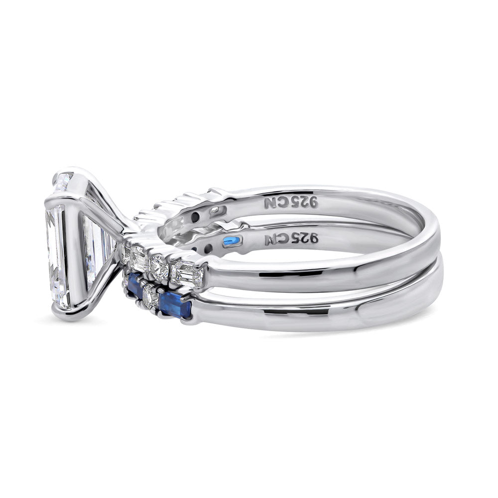 Angle view of Solitaire Art Deco 2.1ct Emerald Cut CZ Ring Set in Sterling Silver, 5 of 12