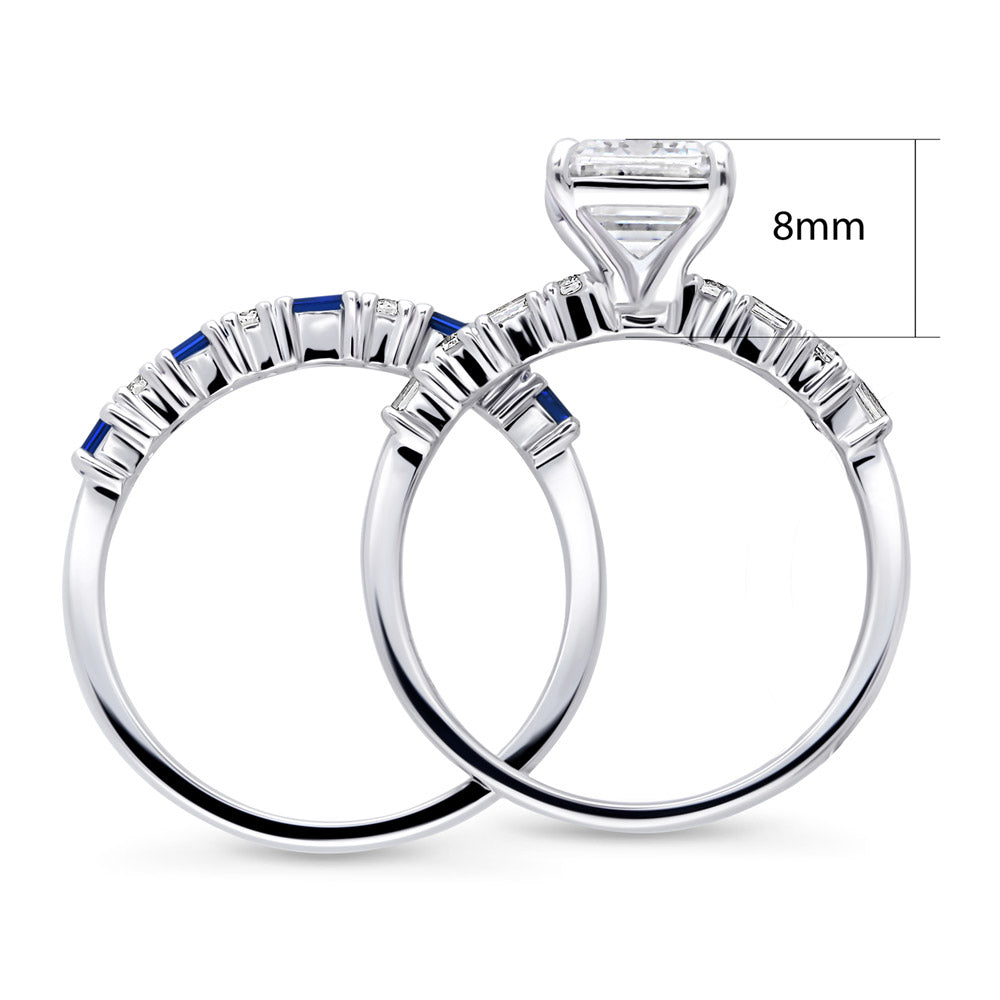 Alternate view of Solitaire Art Deco Emerald Cut CZ Ring Set in Sterling Silver, 8 of 12