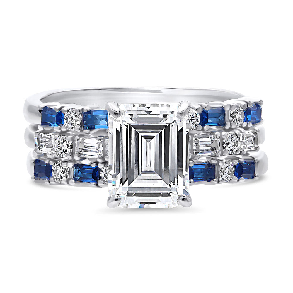 Solitaire Art Deco Emerald Cut CZ Ring Set in Sterling Silver, 1 of 12