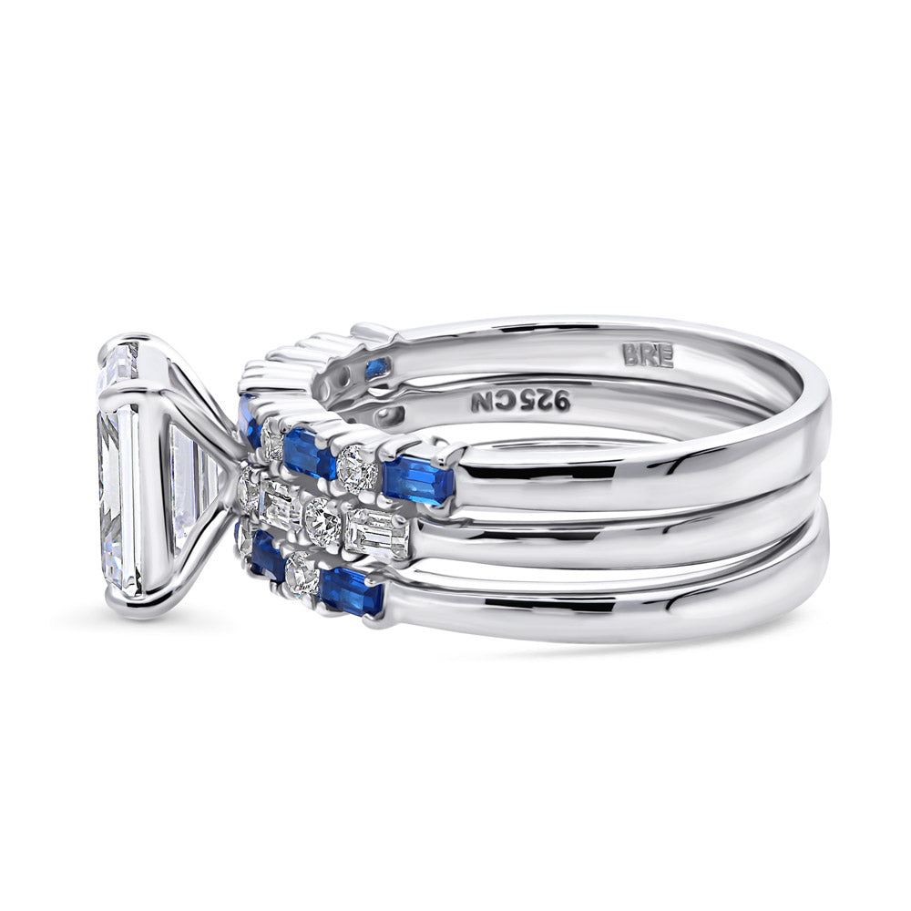 Angle view of Solitaire Art Deco Emerald Cut CZ Ring Set in Sterling Silver, 5 of 12