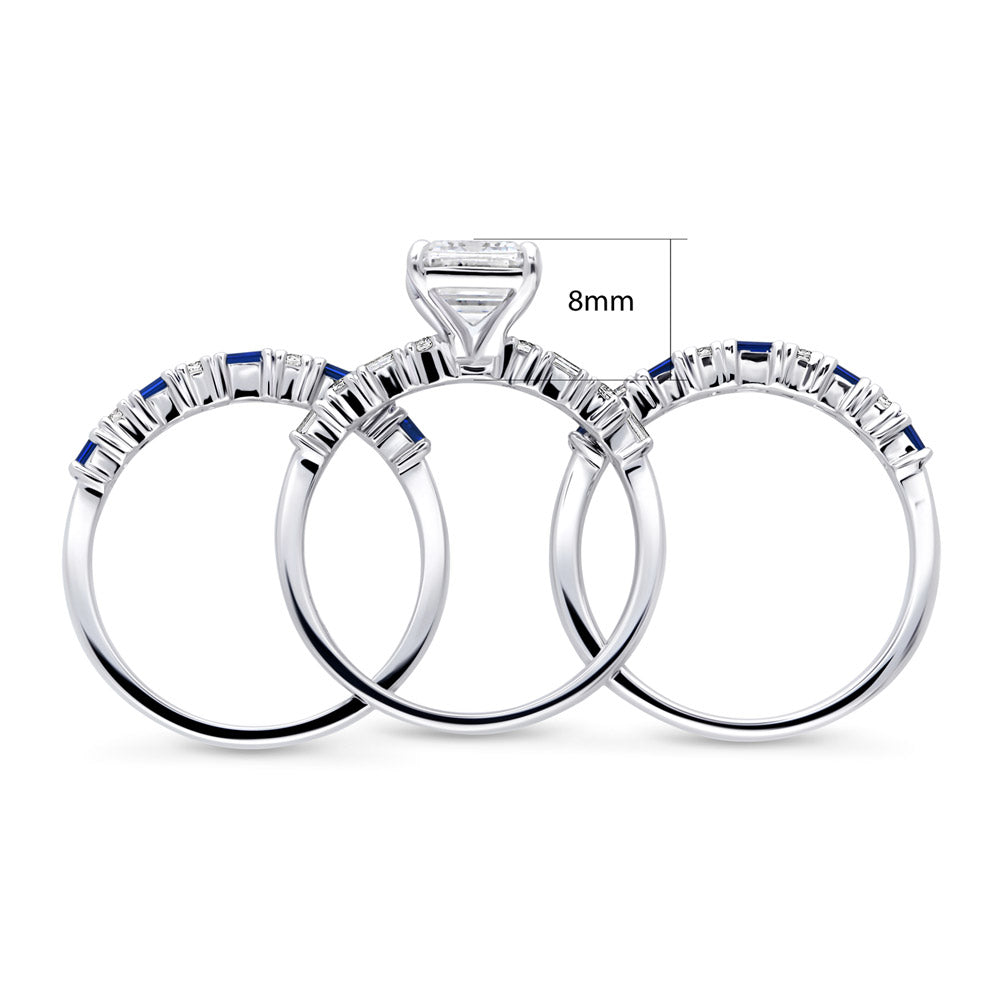 Alternate view of Solitaire Art Deco Emerald Cut CZ Ring Set in Sterling Silver, 8 of 12