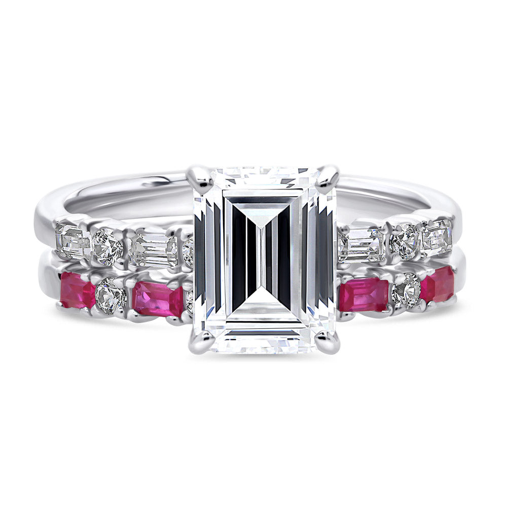 Solitaire Art Deco Emerald Cut CZ Ring Set in Sterling Silver, 1 of 13