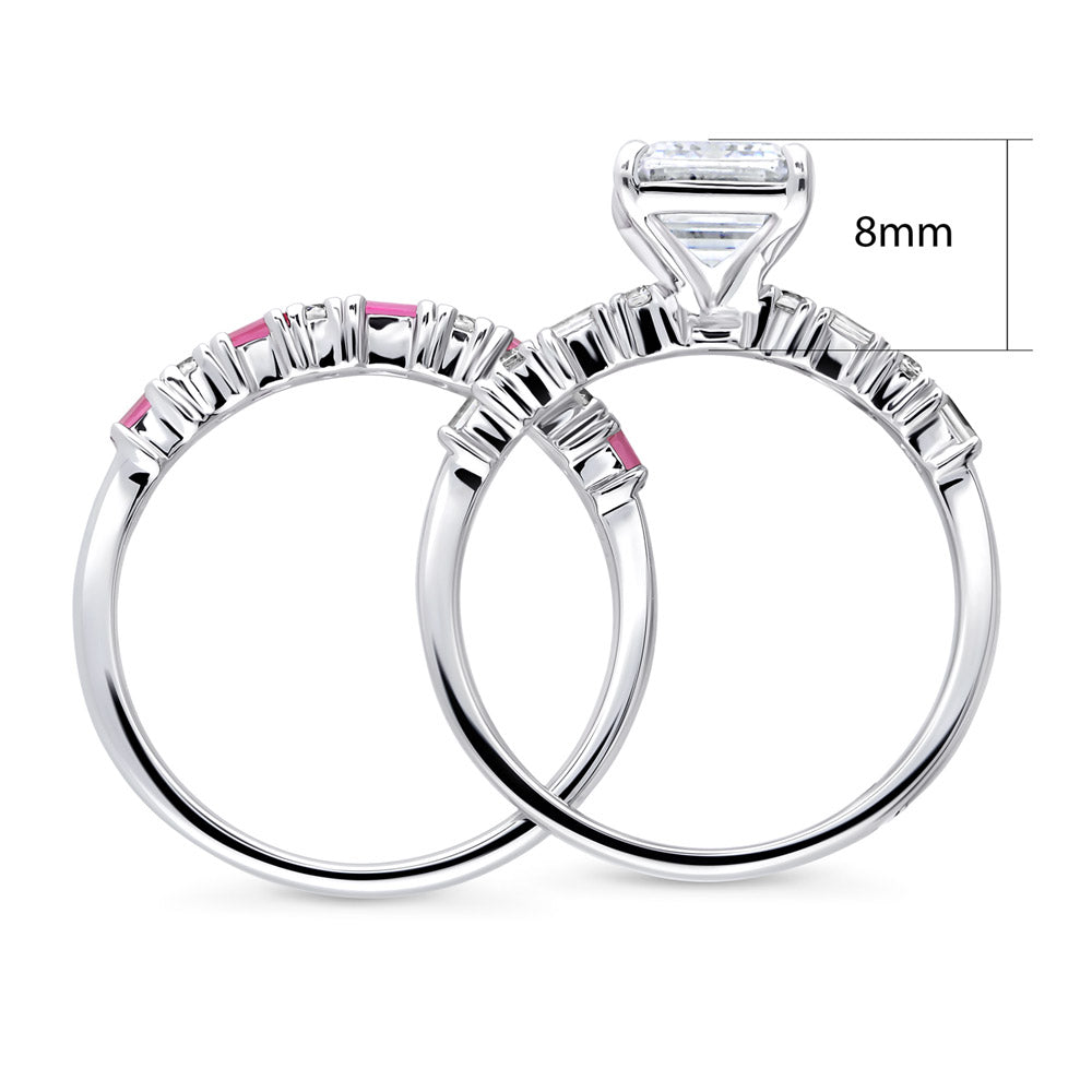 Solitaire Art Deco Emerald Cut CZ Ring Set in Sterling Silver
