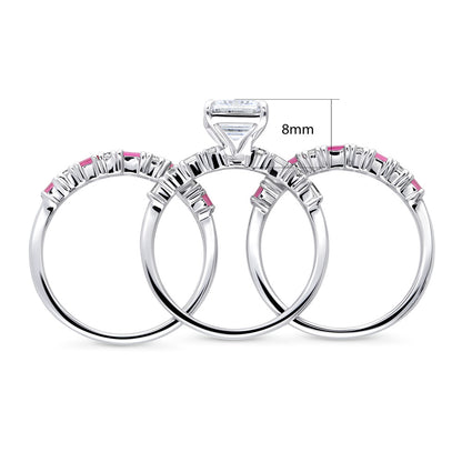 Solitaire Art Deco Emerald Cut CZ Ring Set in Sterling Silver