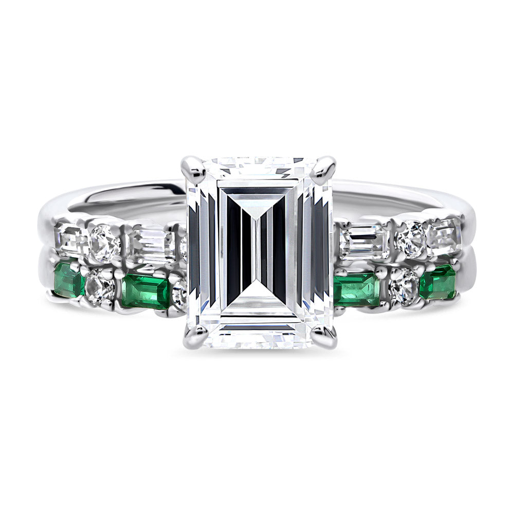 Solitaire Art Deco 2.1ct Emerald Cut CZ Ring Set in Sterling Silver, 1 of 13