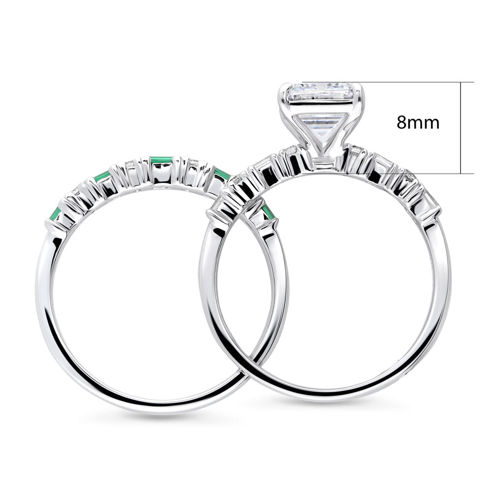 Alternate view of Solitaire Art Deco 2.1ct Emerald Cut CZ Ring Set in Sterling Silver, 8 of 13