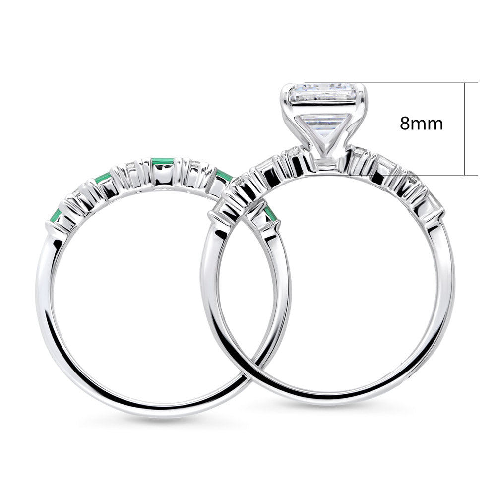 Alternate view of Solitaire Art Deco Emerald Cut CZ Ring Set in Sterling Silver, 8 of 13