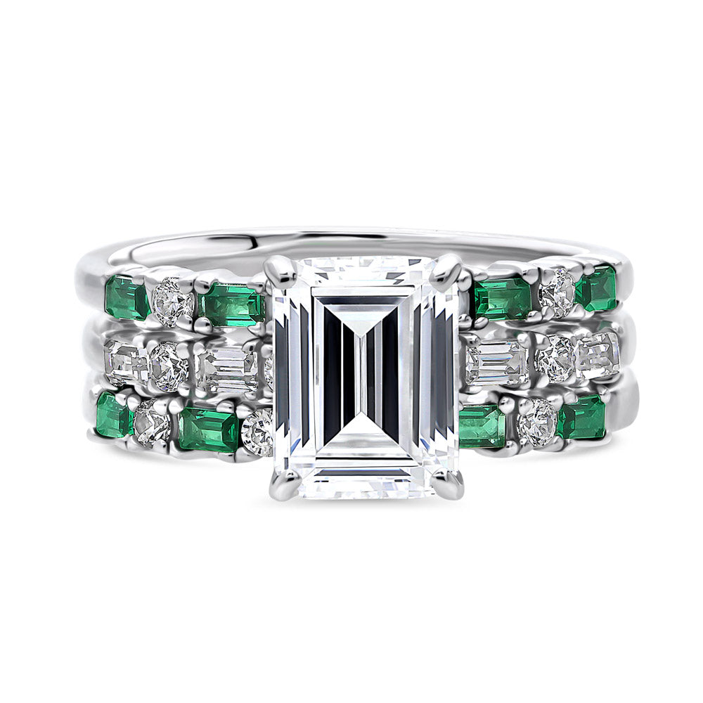 Solitaire Art Deco Emerald Cut CZ Ring Set in Sterling Silver