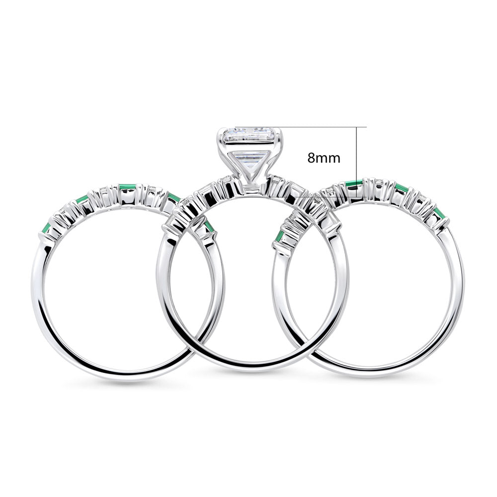 Alternate view of Solitaire Art Deco Emerald Cut CZ Ring Set in Sterling Silver, 8 of 13