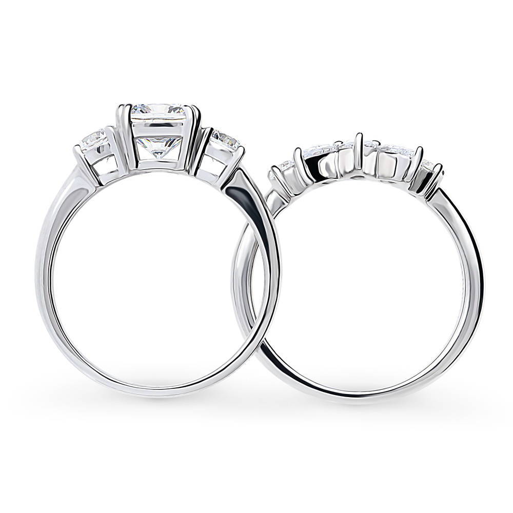Alternate view of 3-Stone 5-Stone Wishbone Cushion CZ Ring Set in Sterling Silver, 8 of 20