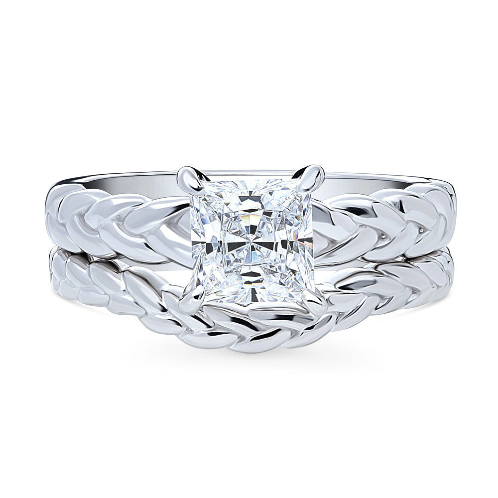 Solitaire Woven 1.2ct Princess CZ Ring Set in Sterling Silver, 1 of 17