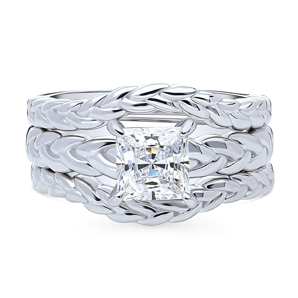 Solitaire Woven 1.2ct Princess CZ Ring Set in Sterling Silver, 1 of 13