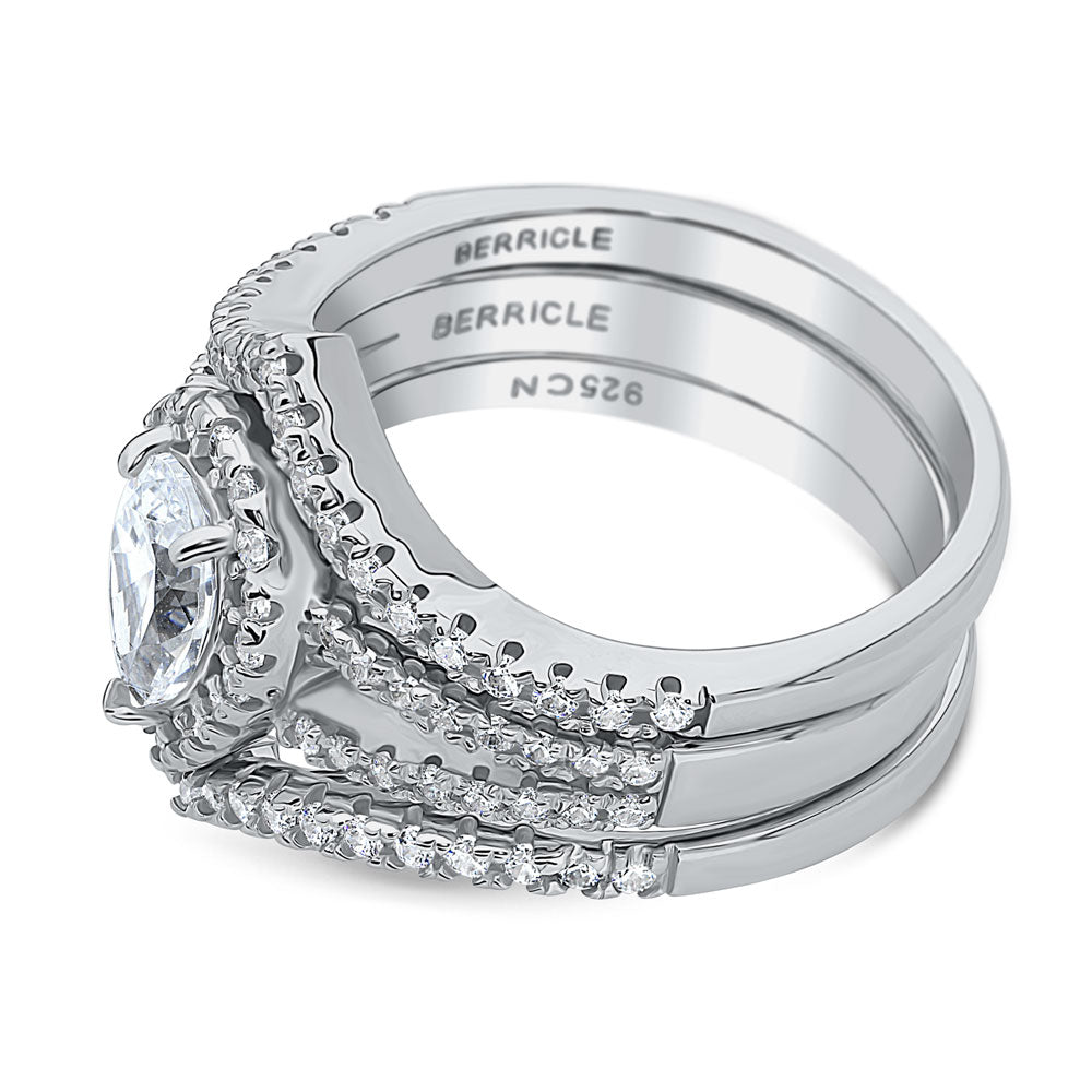 Angle view of Halo Wishbone Pear CZ Split Shank Ring Set in Sterling Silver, 5 of 15