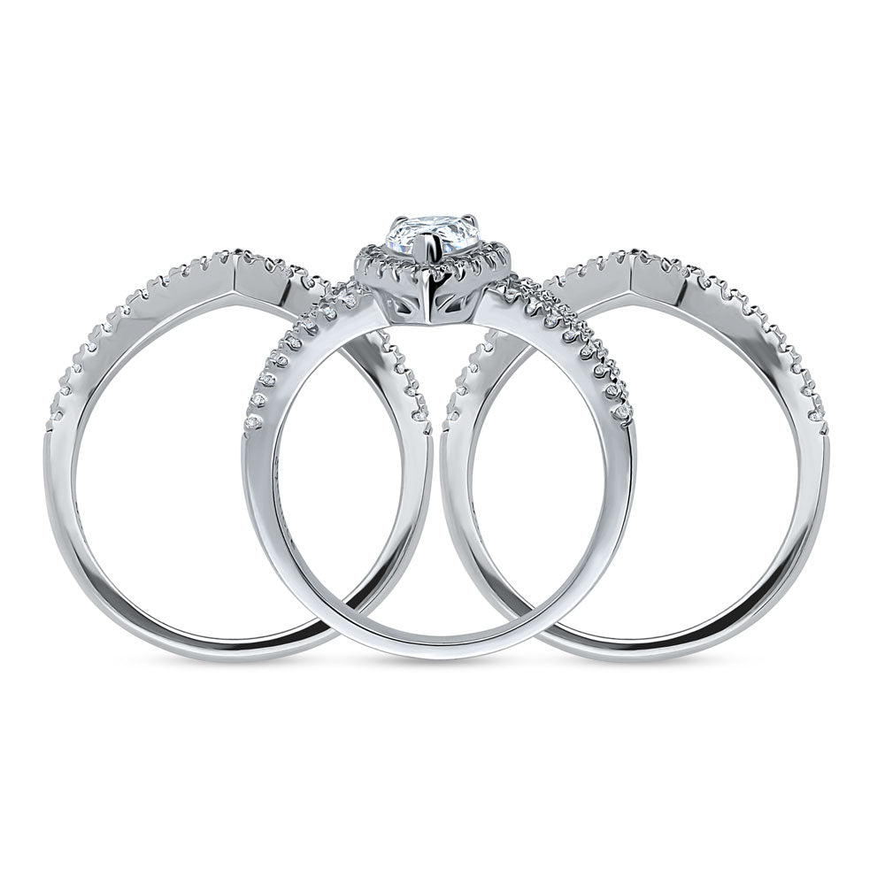 Alternate view of Halo Pear CZ Split Shank Ring Set in Sterling Silver, 7 of 14
