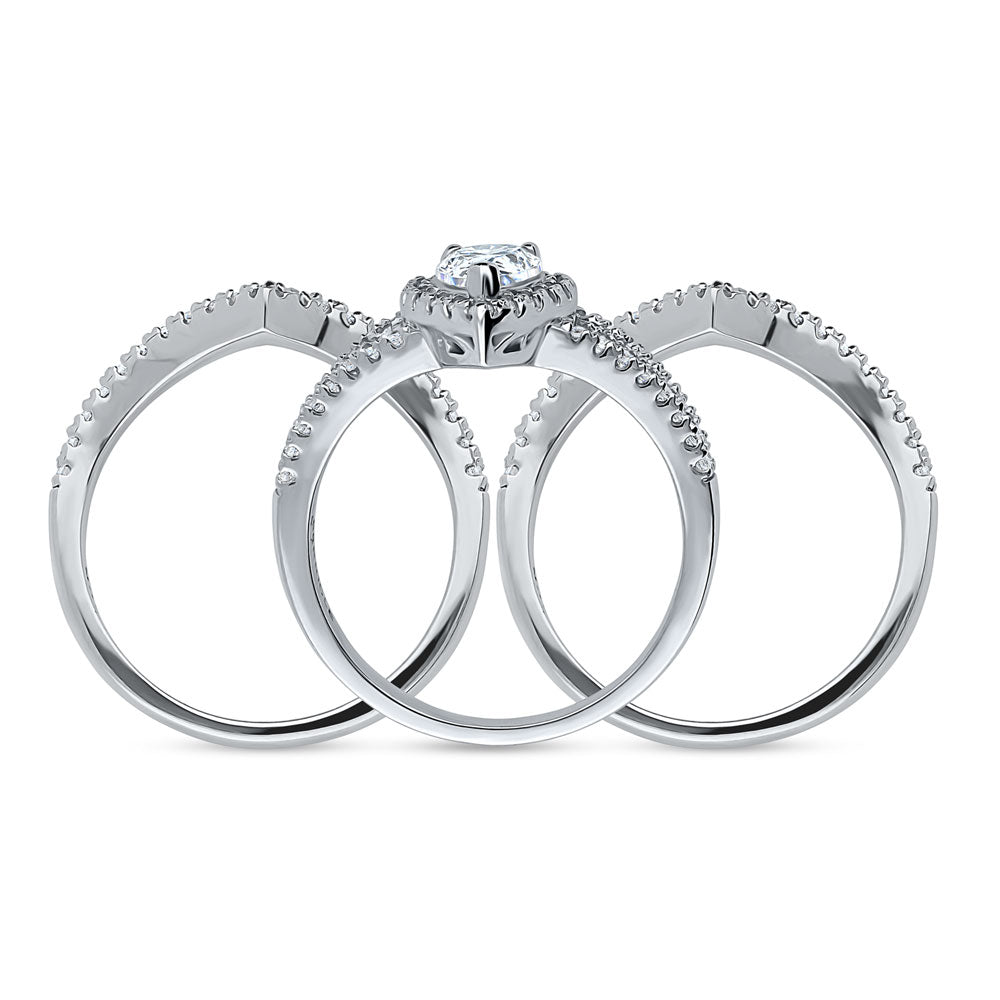 Alternate view of Halo Wishbone Pear CZ Split Shank Ring Set in Sterling Silver, 8 of 15