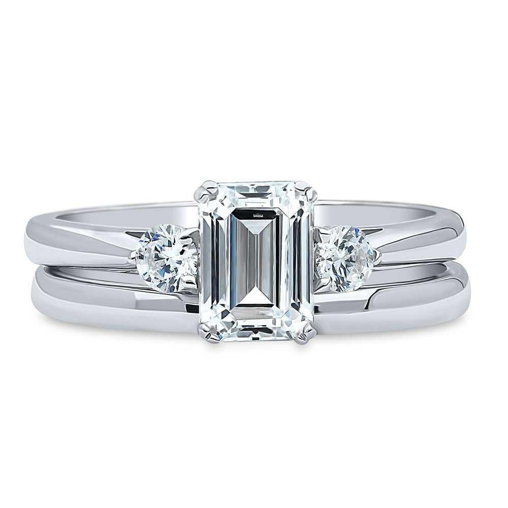 3-Stone Emerald Cut CZ Ring Set in Sterling Silver, 1 of 13