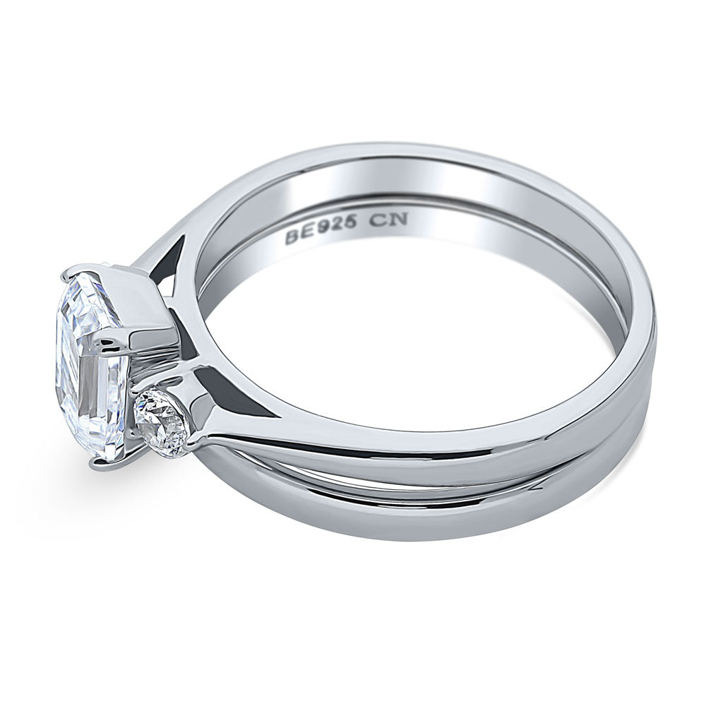 Angle view of 3-Stone 1ct Emerald Cut CZ Ring Set in Sterling Silver, 5 of 13