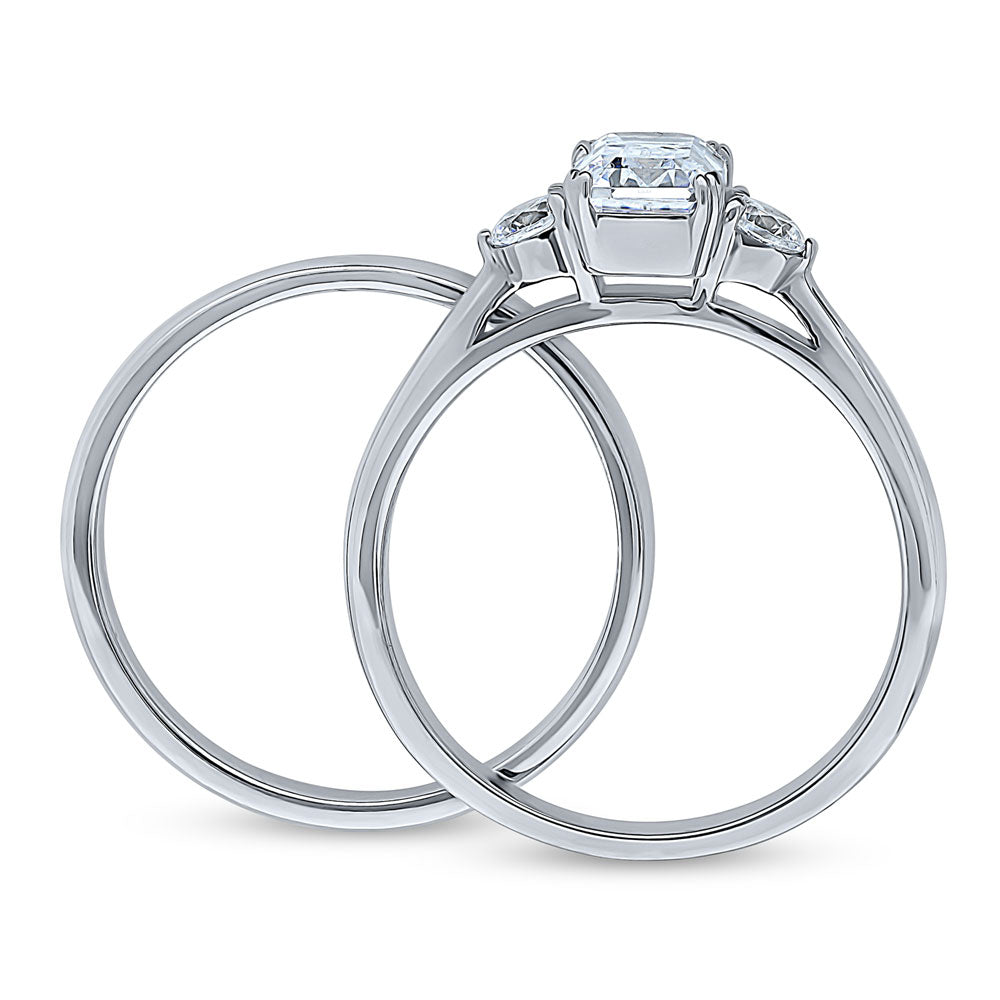 3-Stone Emerald Cut CZ Ring Set in Sterling Silver