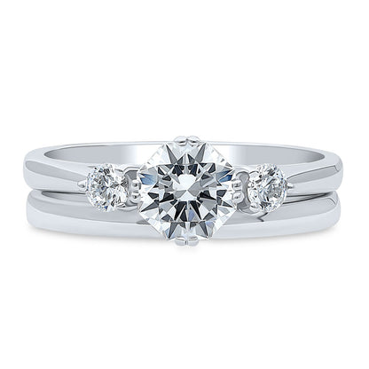 3-Stone 1.25ct Octagon Sun Cut CZ Ring Set in Sterling Silver