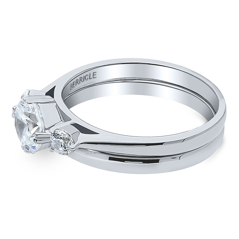 Angle view of 3-Stone 1.25ct Octagon Sun Cut CZ Ring Set in Sterling Silver, 5 of 11