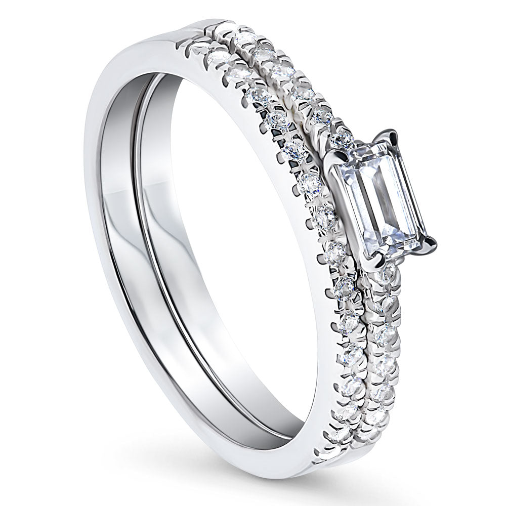 Front view of East-West Solitaire CZ Ring Set in Sterling Silver, 4 of 14