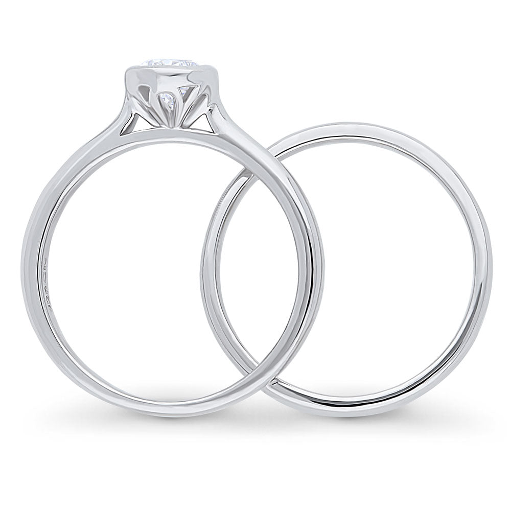 Alternate view of Solitaire 0.8ct Bezel Set Pear CZ Ring Set in Sterling Silver, 7 of 13