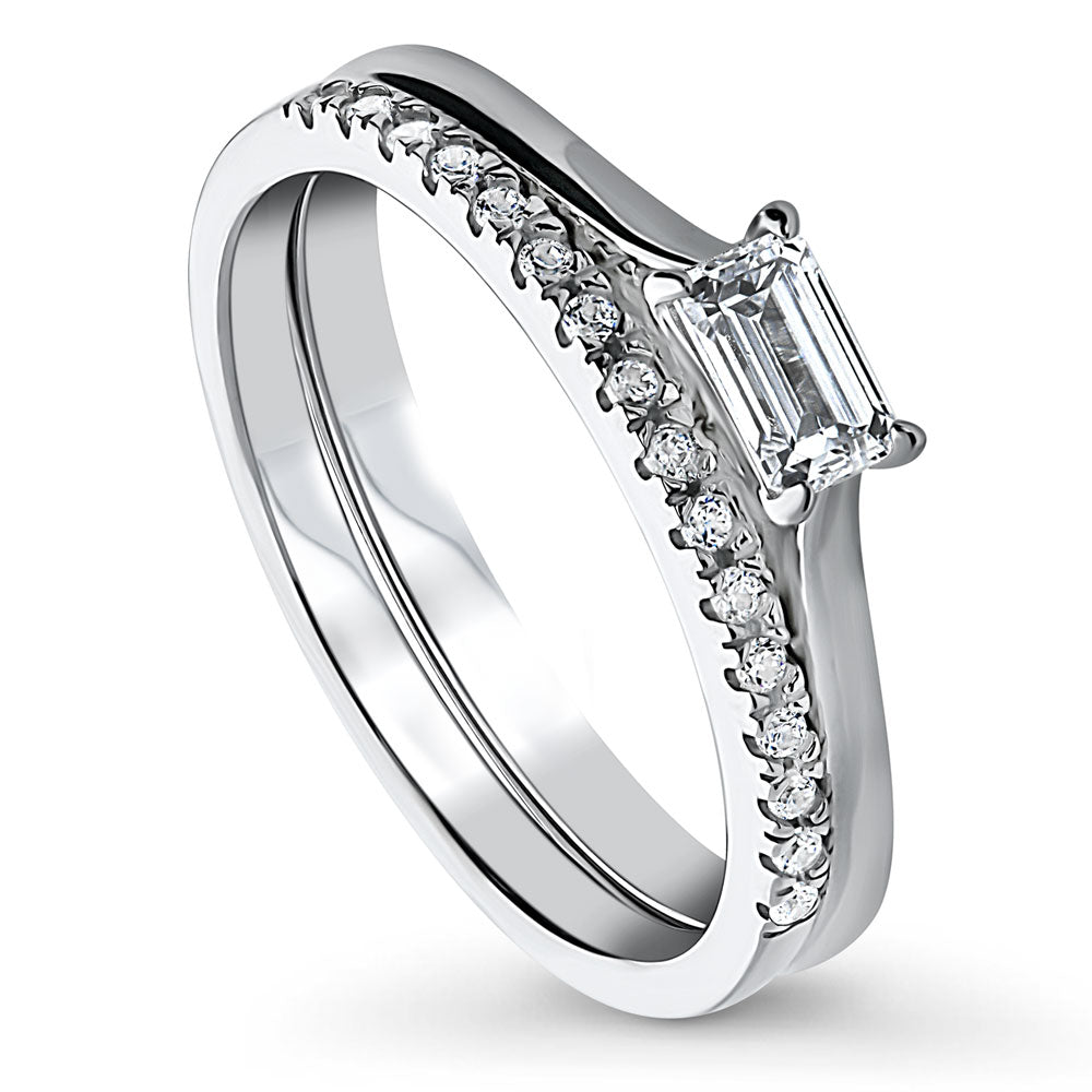 Front view of East-West Solitaire CZ Ring Set in Sterling Silver, 4 of 14