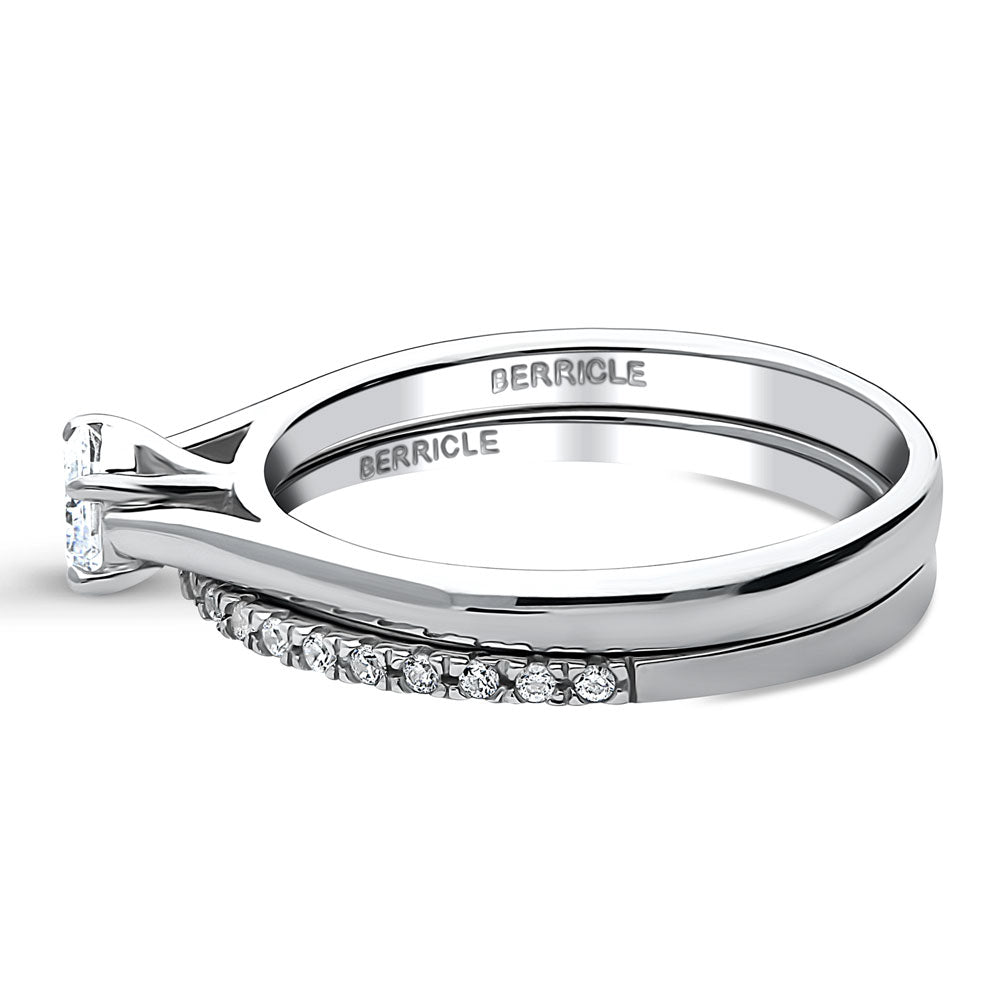 Angle view of East-West Solitaire CZ Ring Set in Sterling Silver, 5 of 14