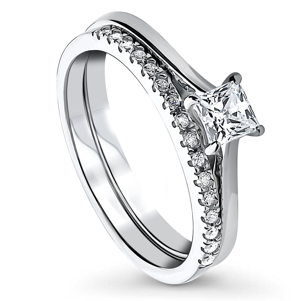 Front view of Solitaire 0.4ct Princess CZ Ring Set in Sterling Silver, 4 of 15