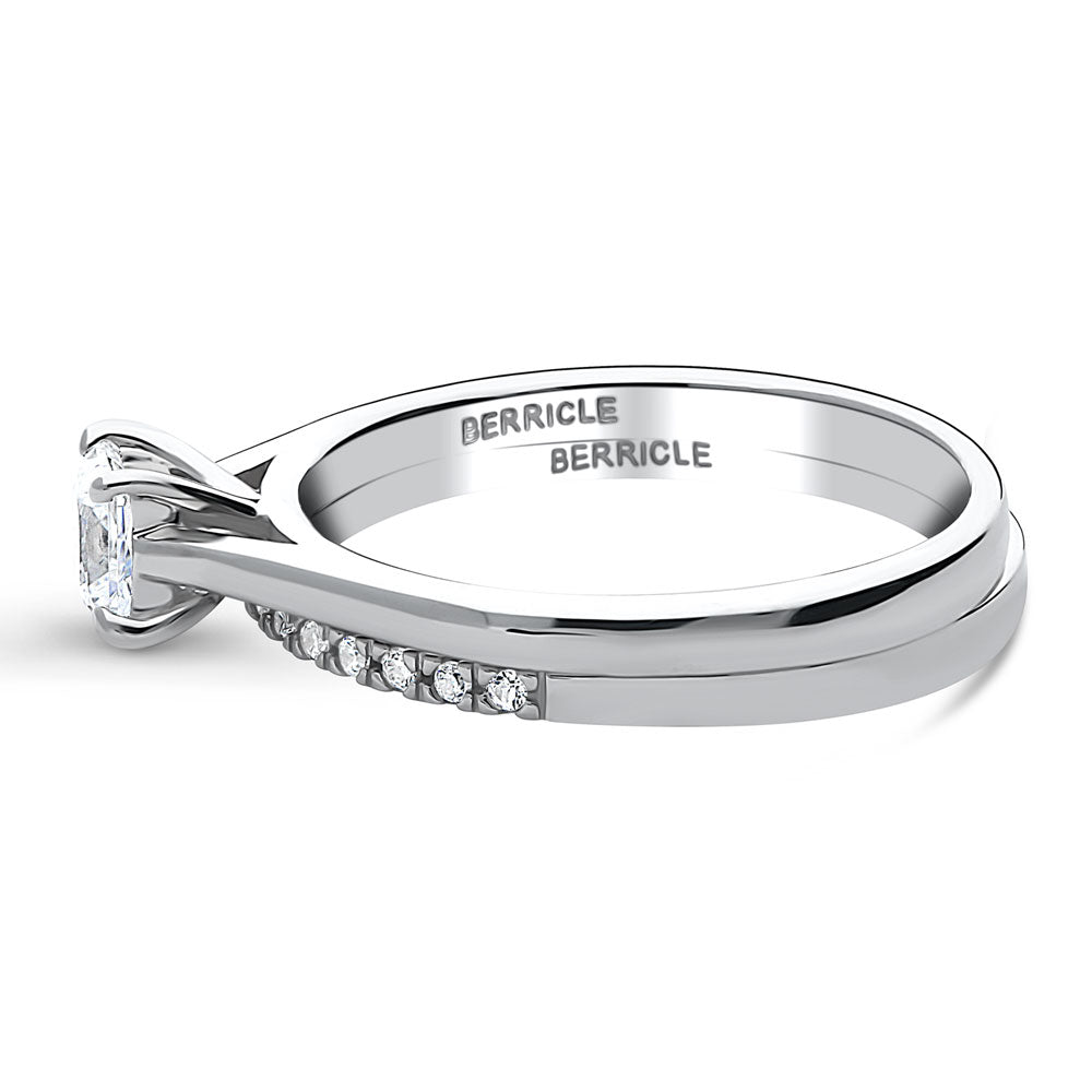 Angle view of Solitaire 0.4ct Princess CZ Ring Set in Sterling Silver, 5 of 15