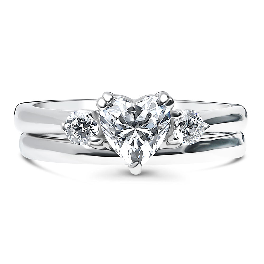 3-Stone Heart 0.7ct Heart CZ Ring Set in Sterling Silver