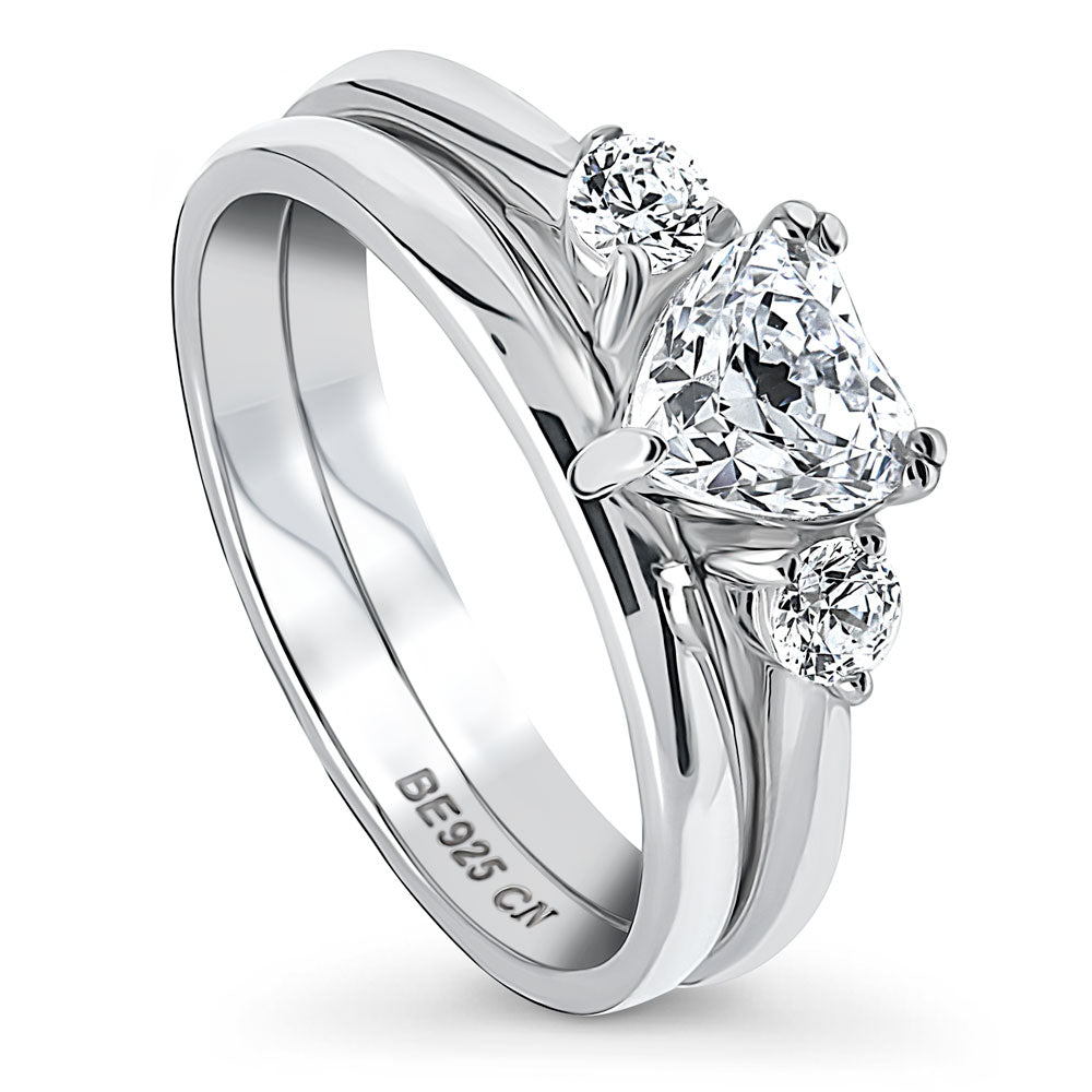 Front view of 3-Stone Heart 0.7ct Heart CZ Ring Set in Sterling Silver, 4 of 10