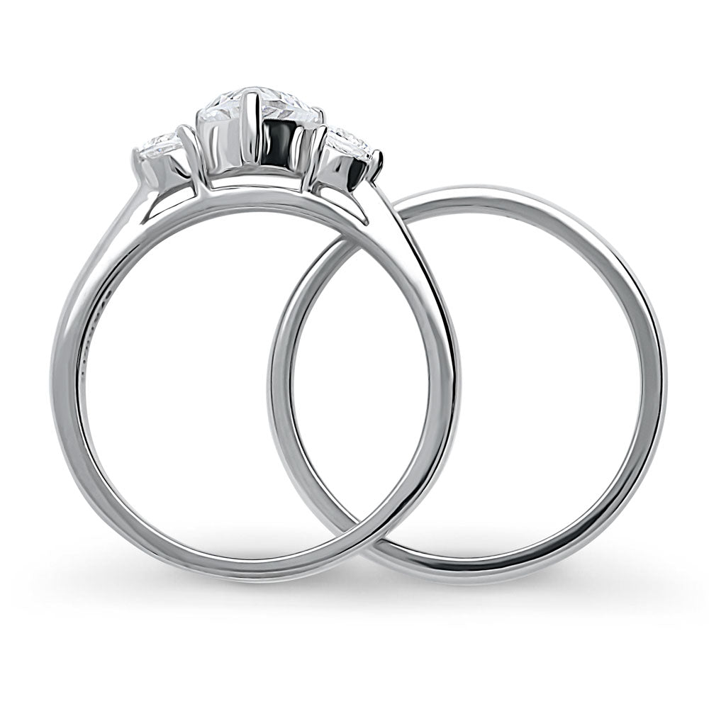 Alternate view of 3-Stone Heart 0.7ct Heart CZ Ring Set in Sterling Silver, 8 of 10