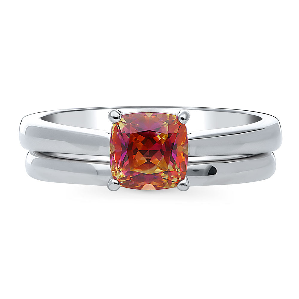 Solitaire Kaleidoscope Red Orange CZ Ring Set in Sterling Silver, 1 of 12