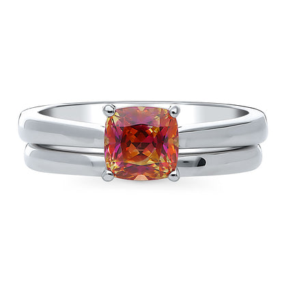 Solitaire Kaleidoscope Red Orange CZ Ring Set in Sterling Silver